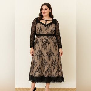 Elegant Black Lace Overlay Dress | Size L | Modest & Timeless